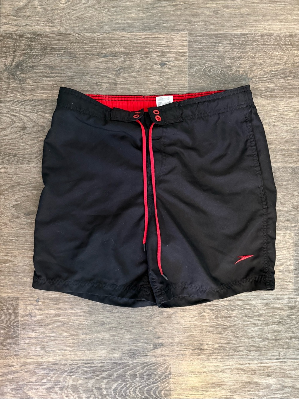 Speedo Men’s Black Swim Trunks with Red Drawcord and Lining